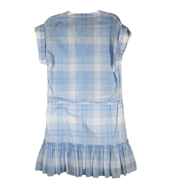 Veronica Beard Blue Gingham Ruffle Plaid Mini Dress L Cottagecore Soft Girl - Picture 4 of 13